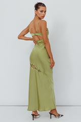 Sweet Talker Lace Trim Midi Dress Lime