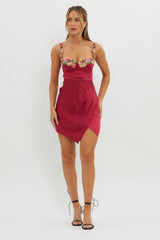 Rose Garden Floral Applique Wrap Mini Dress Merlot