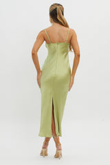 Fortune Lace Trim Bust Tie Midi Dress Lime