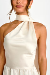 Gimme Love Open Back Flounce Mini Dress Oyster