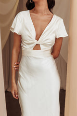 Irena Twist Bust Short Sleeve Dress Oyster
