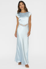Taken Heart Lace Trim Tied Back Dress Baby Blue