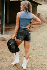"Feeling Lucky" Ribbed Embroidered Top (Blue)