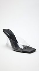 Victoria Clear Strap Mule Heels - Black