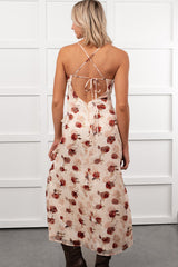 Inner Goddess Sleeveless Floral Midi Dress (Cream)