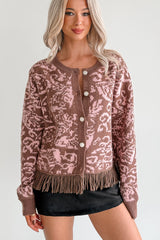 All I Really Want Floral Print Fringe Hem Cardigan (Mocha/Pink)