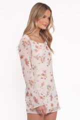 Everlyn Long Sleeve Mini Dress - Cream Floral