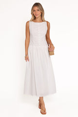 Evie Button Front Maxi Dress - White