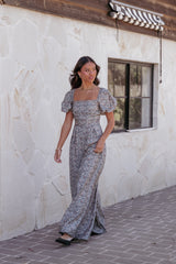 Jayda Puff Sleeve Jumpsuit - Grey Floral