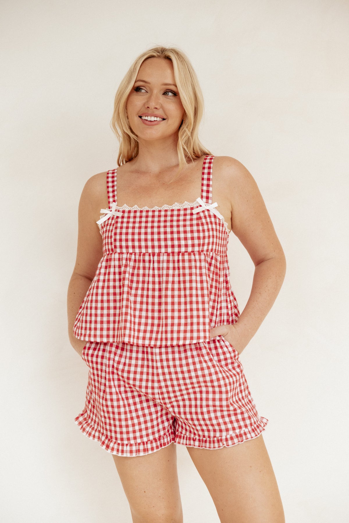 Isidore Gingham Short Set - Red
