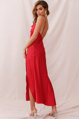 Hey Girl Long Satin Cowl Neck Dress Red